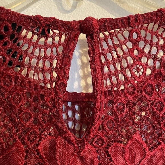 Vintage Forever 21 Large Lace Crop Top Red Long Sleeve Y2K Minimalist - Picture 6 of 8